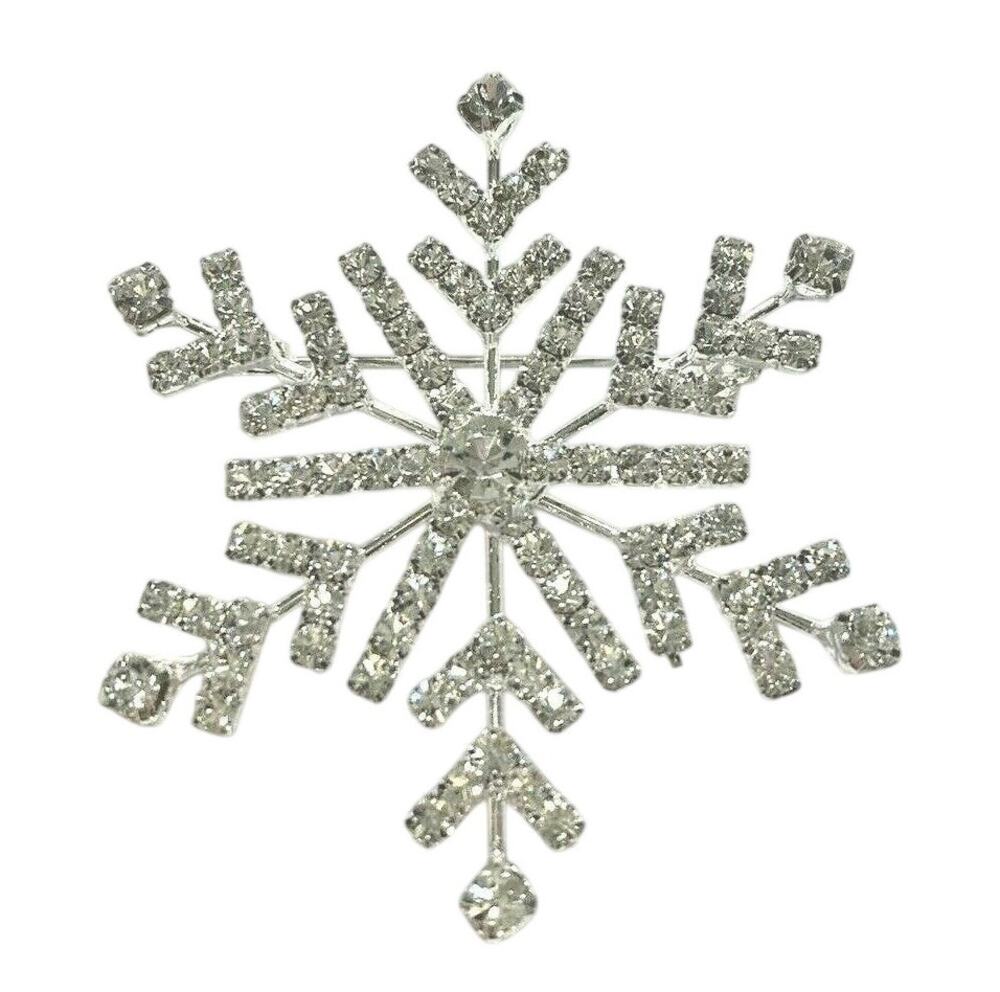 NWOT Christmas Holiday Brooch Festive Silvertone White Rhinestone Snowflake Pin
